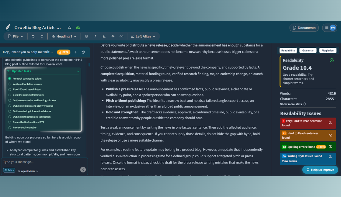 Persistent Planning for Complex AI Writing Tasks